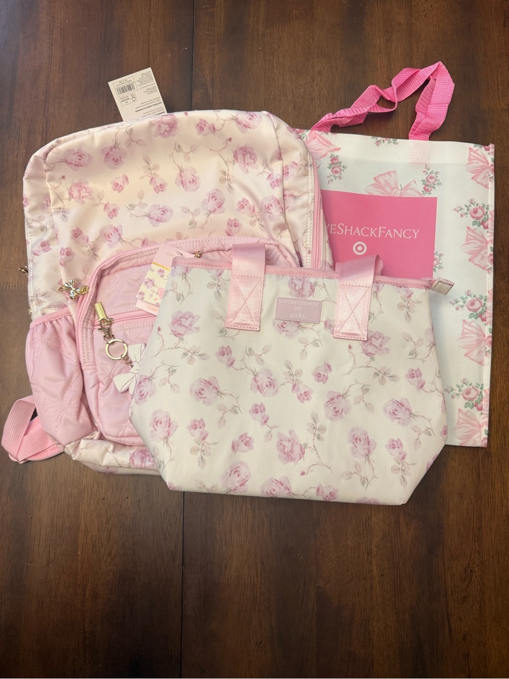 LoveShackFancy Pink Floral Kids Lunch Tote and Backpack Duo